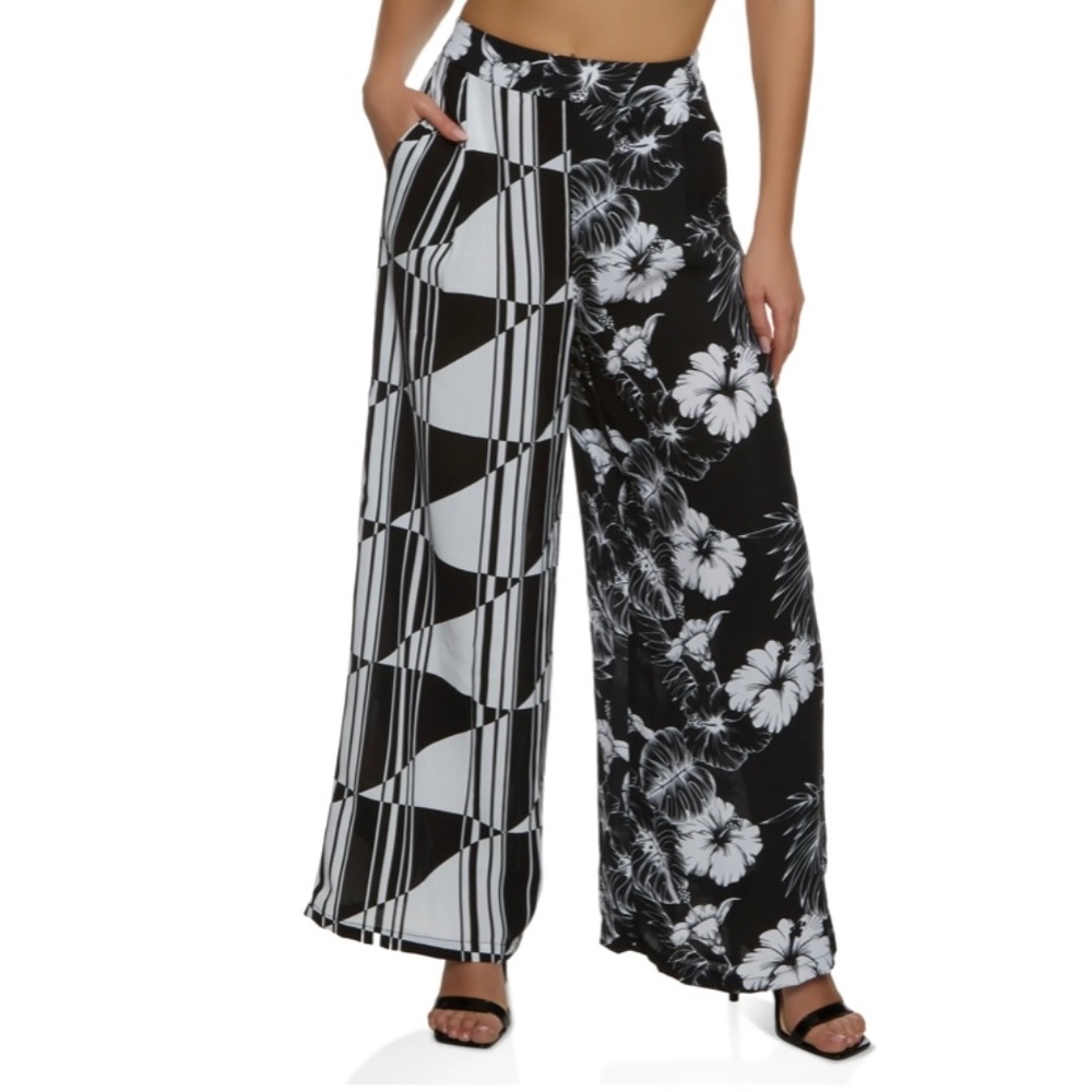 Mixed Print Palazzo Pants